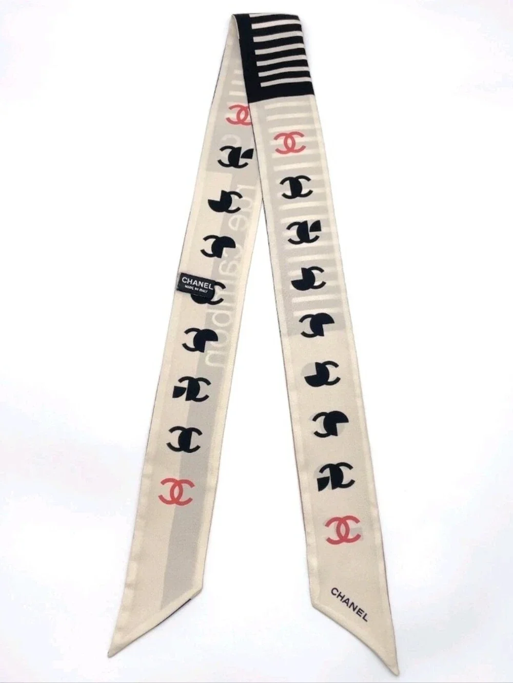 Auth CHANEL Coco Cambon Silk Twilly Scarf